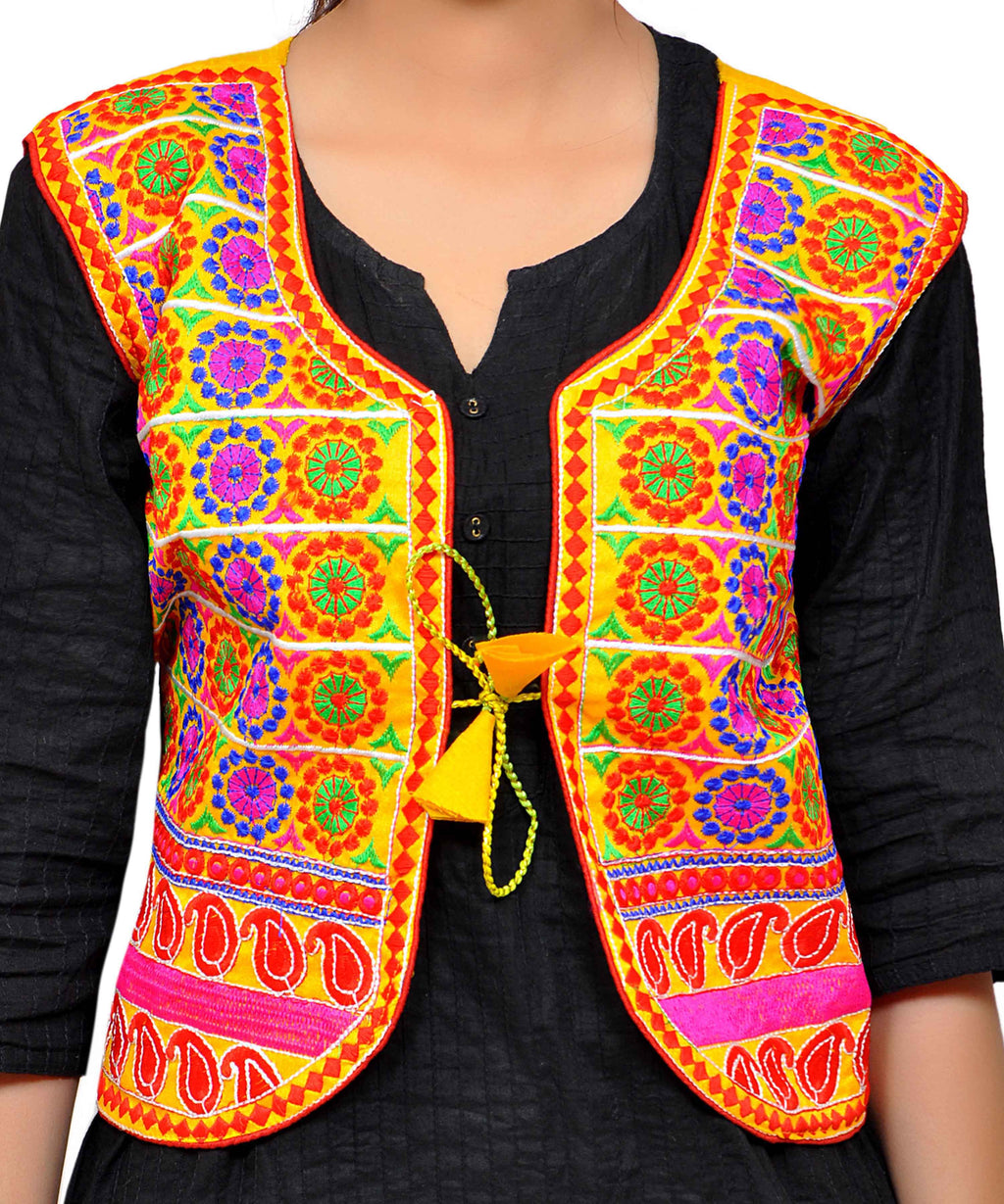 Dupion Silk Kutchi Embroidered Waist Length Jacket/Koti/Shrug (Chakkar) - MJK-CKKR05