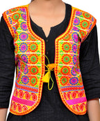 Dupion Silk Kutchi Embroidered Waist Length Jacket/Koti/Shrug (Chakkar) - MJK-CKKR05