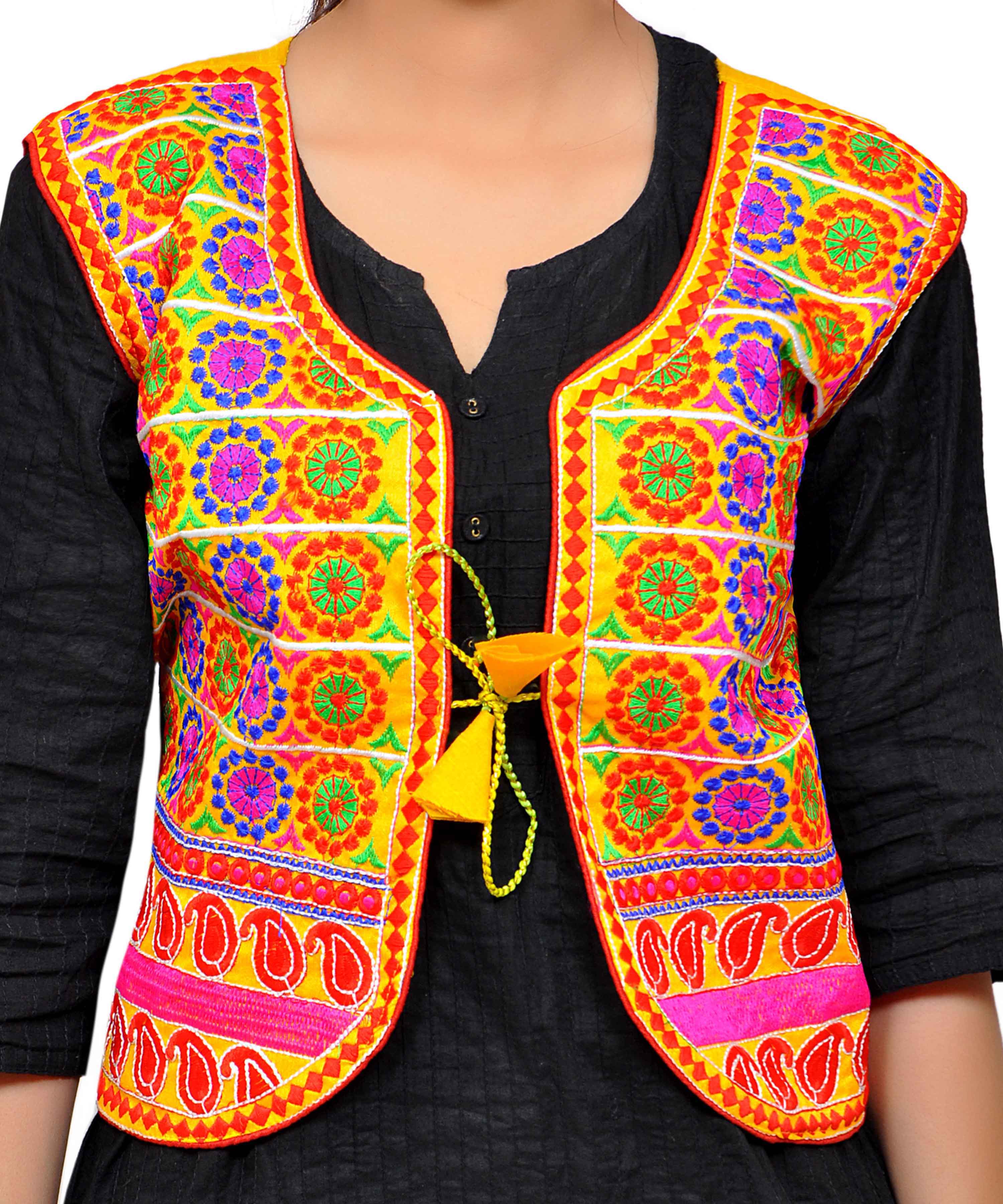 Dupion Silk Kutchi Embroidered Waist Length Jacket/Koti/Shrug (Chakkar) - MJK-CKKR05