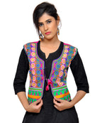 Dupion Silk Kutchi Embroidered Waist Length Jacket/Koti/Shrug (Chakkar) - MJK-CKKR06