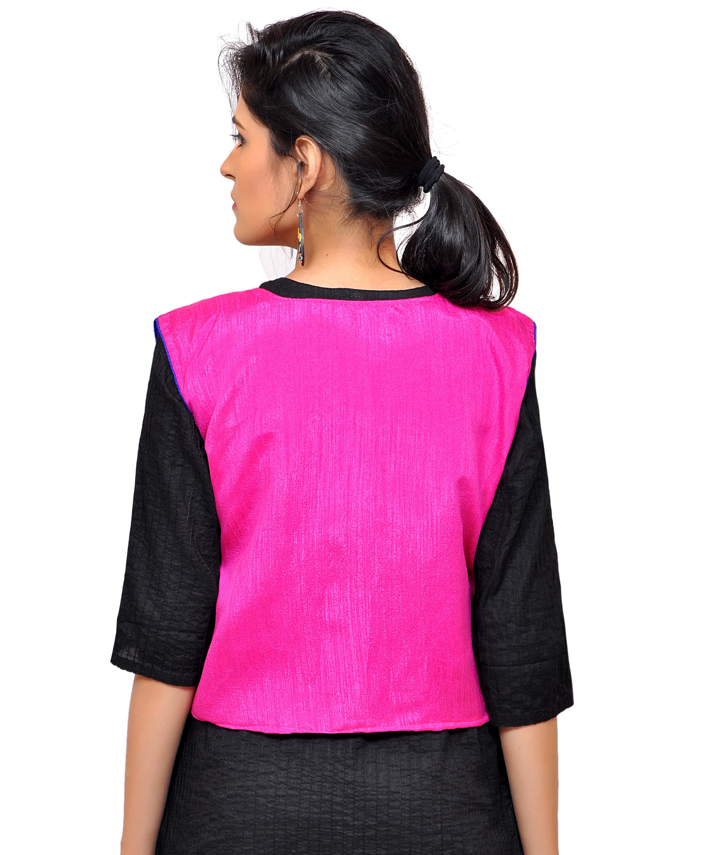 Dupion Silk Kutchi Embroidered Waist Length Jacket/Koti/Shrug (Chakkar) - MJK-CKKR06