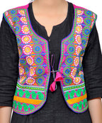 Dupion Silk Kutchi Embroidered Waist Length Jacket/Koti/Shrug (Chakkar) - MJK-CKKR06