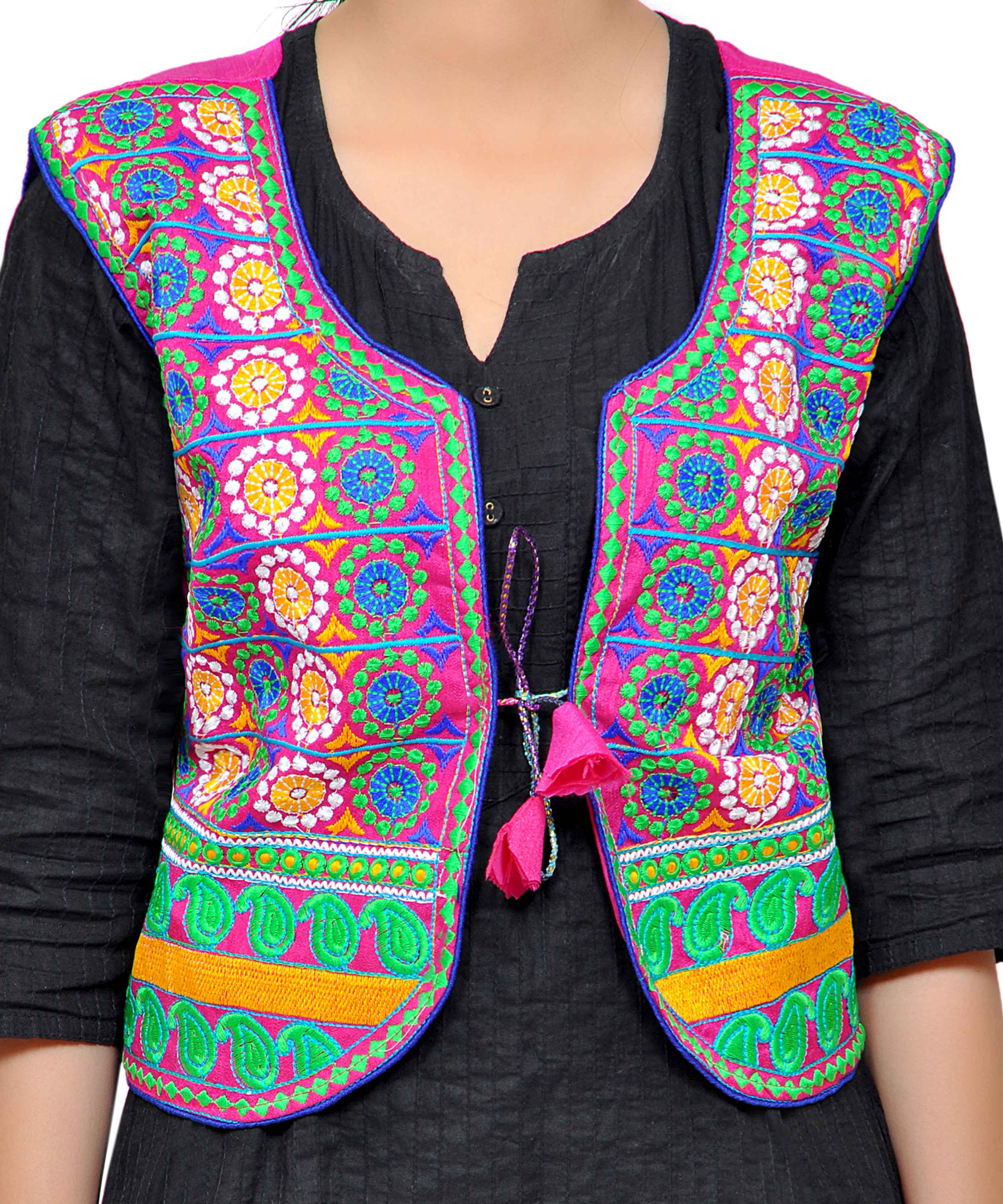 Dupion Silk Kutchi Embroidered Waist Length Jacket/Koti/Shrug (Chakkar) - MJK-CKKR06