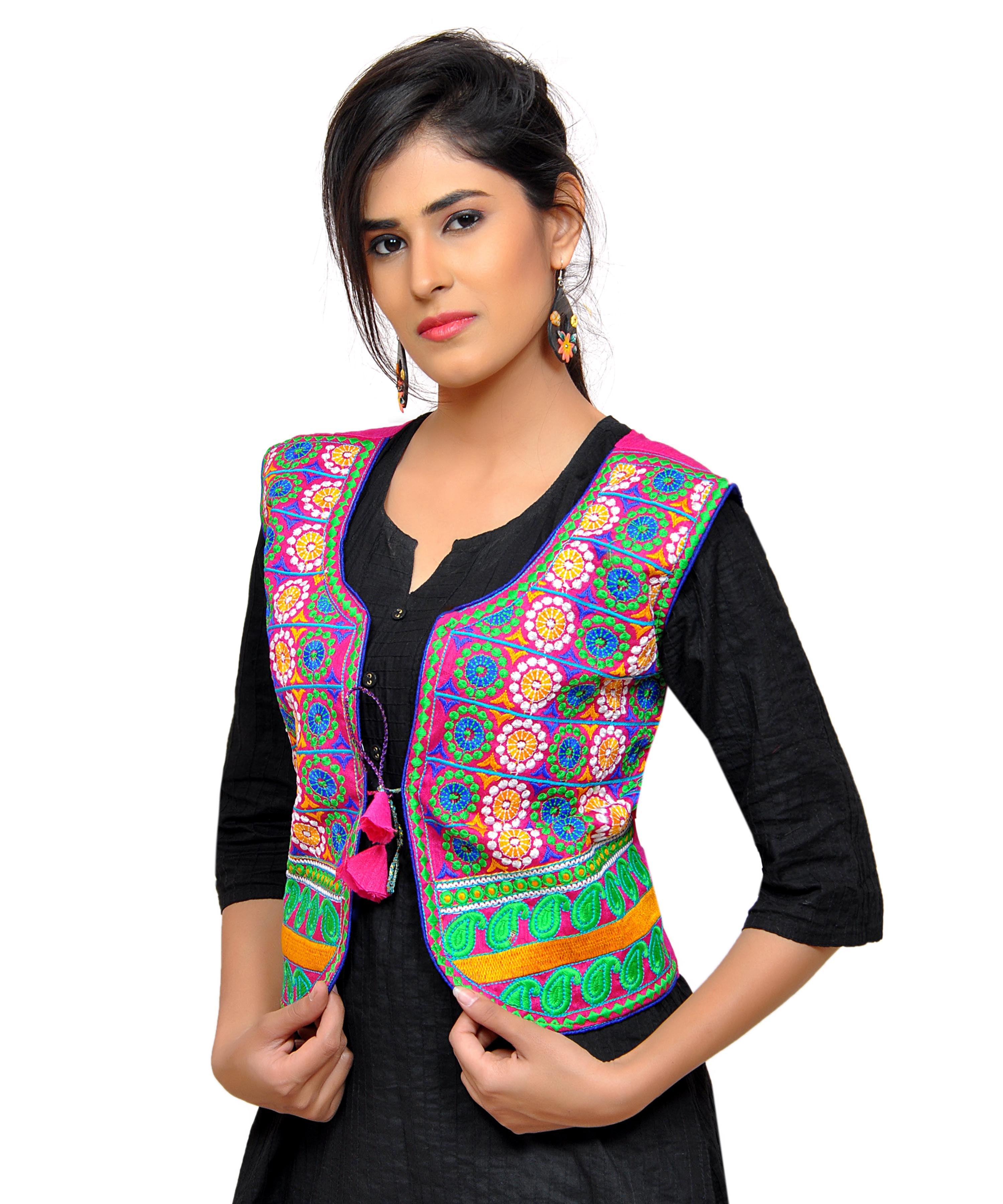 Dupion Silk Kutchi Embroidered Waist Length Jacket/Koti/Shrug (Chakkar) - MJK-CKKR06