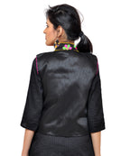 Banjara India Women's Dupion Silk Kutchi Embroidered Sleeveless Waist Length Jacket/Koti/Shrug (Small Keri) - MJK-SKERI01 - Banjara India