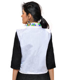 Banjara India Women's Dupion Silk Kutchi Embroidered Sleeveless Waist Length Jacket/Koti/Shrug (Small Keri) - MJK-SKERI02 - Banjara India