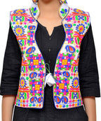 Banjara India Women's Dupion Silk Kutchi Embroidered Sleeveless Waist Length Jacket/Koti/Shrug (Small Keri) - MJK-SKERI02 - Banjara India