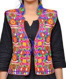 Banjara India Women's Dupion Silk Kutchi Embroidered Sleeveless Waist Length Jacket/Koti/Shrug (Small Keri) - MJK-SKERI04 - Banjara India