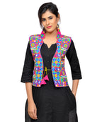 Banjara India Women's Dupion Silk Kutchi Embroidered Sleeveless Waist Length Jacket/Koti/Shrug (Small Keri) - MJK-SKERI06 - Banjara India