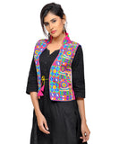 Banjara India Women's Dupion Silk Kutchi Embroidered Sleeveless Waist Length Jacket/Koti/Shrug (Small Keri) - MJK-SKERI06 - Banjara India