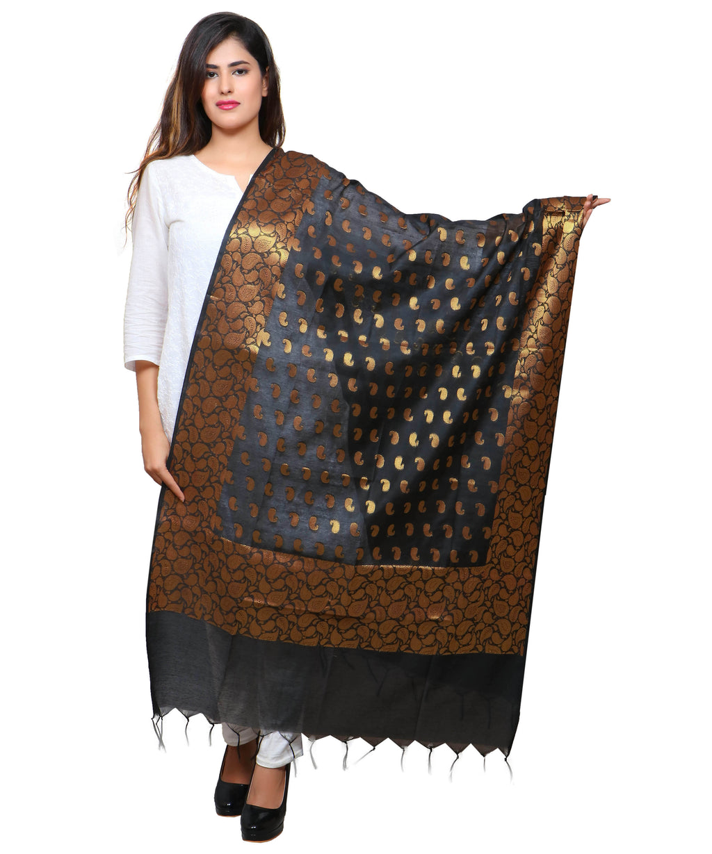 Banarasi Kora Silk Mango Butti Dupatta- Black
