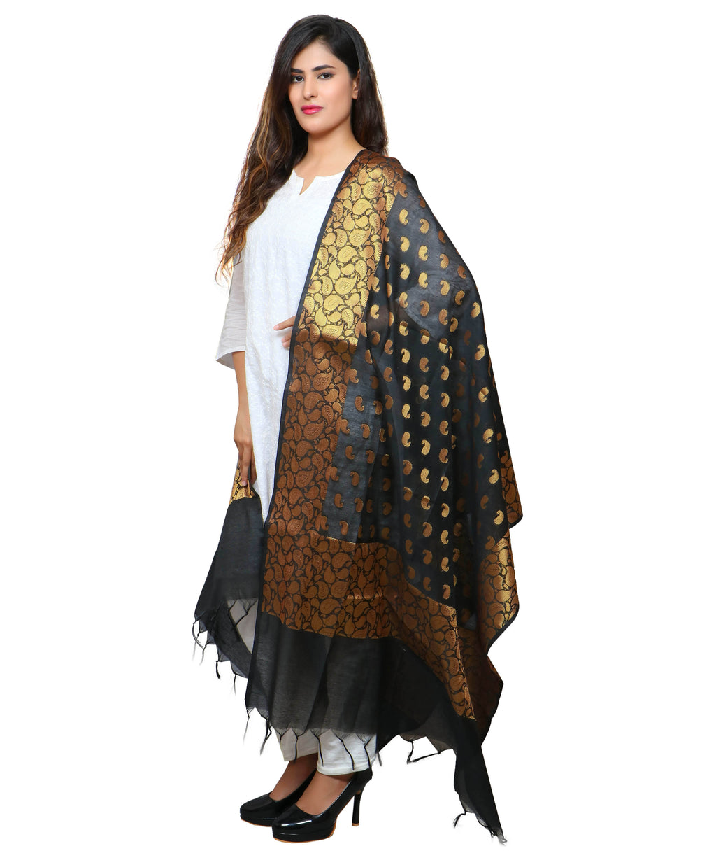 Banarasi Kora Silk Mango Butti Dupatta- Black