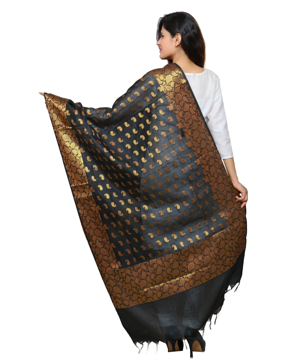 Banarasi Kora Silk Mango Butti Dupatta- Black