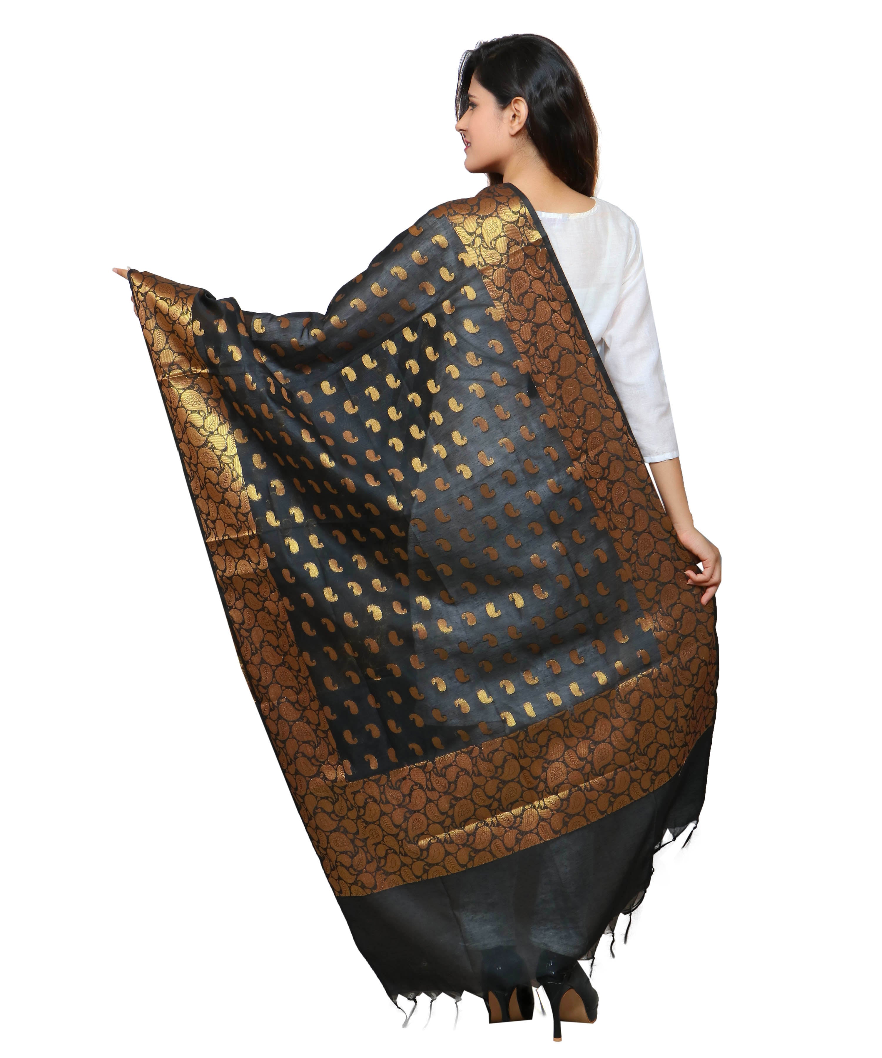 Banarasi Kora Silk Mango Butti Dupatta- Black