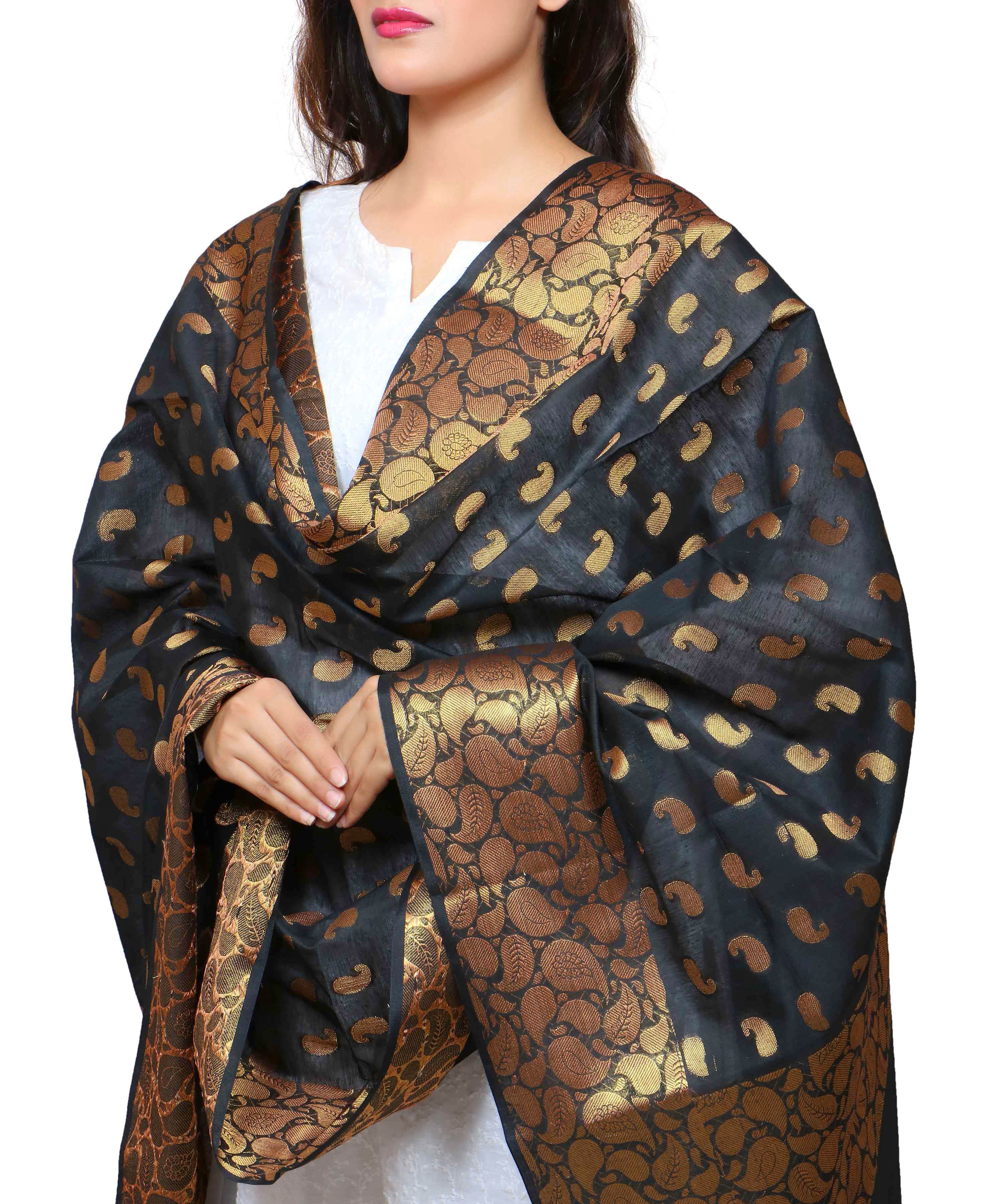 Banarasi Kora Silk Mango Butti Dupatta- Black