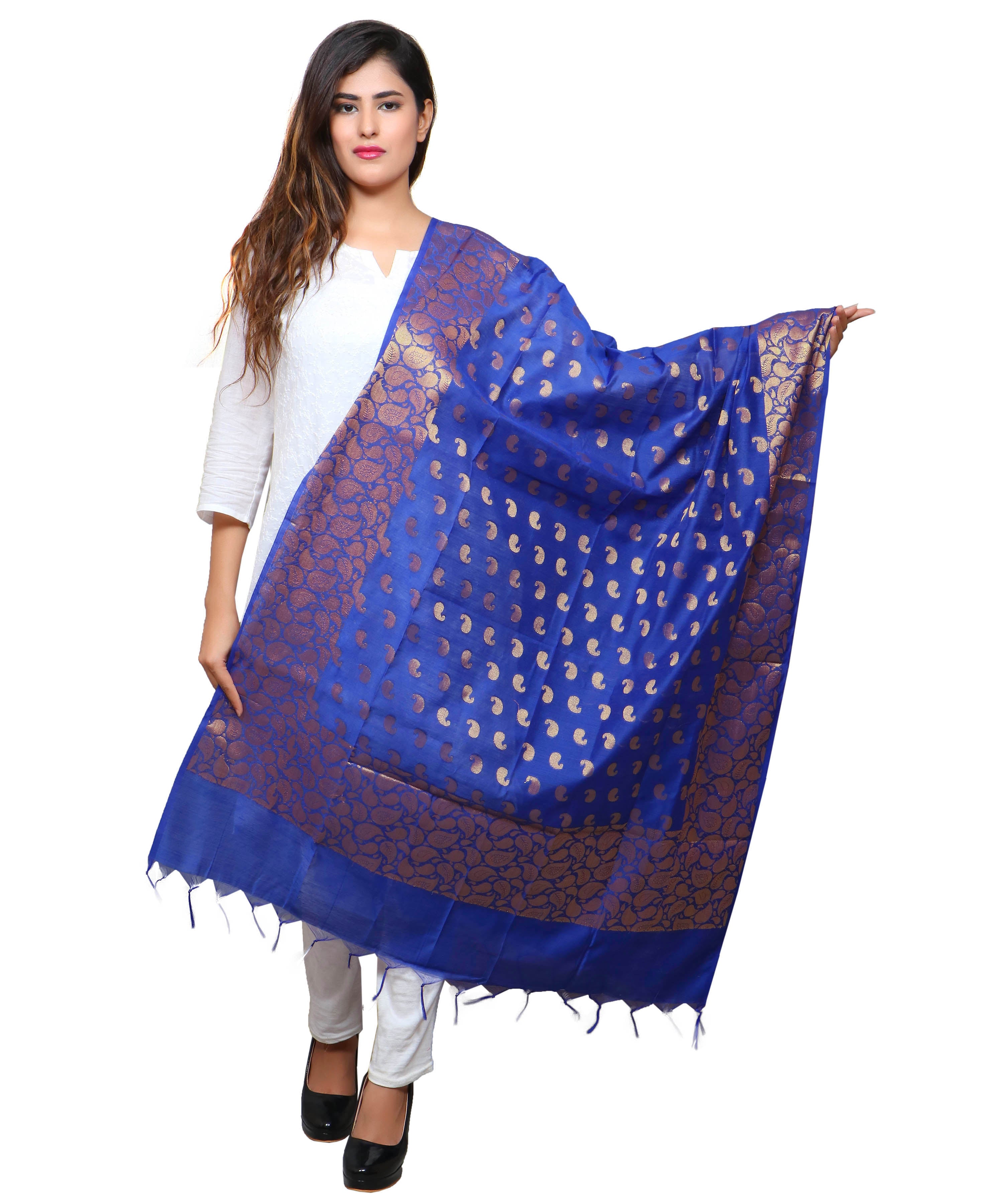 Banarasi Kora Silk Mango Butti Dupatta- Blue