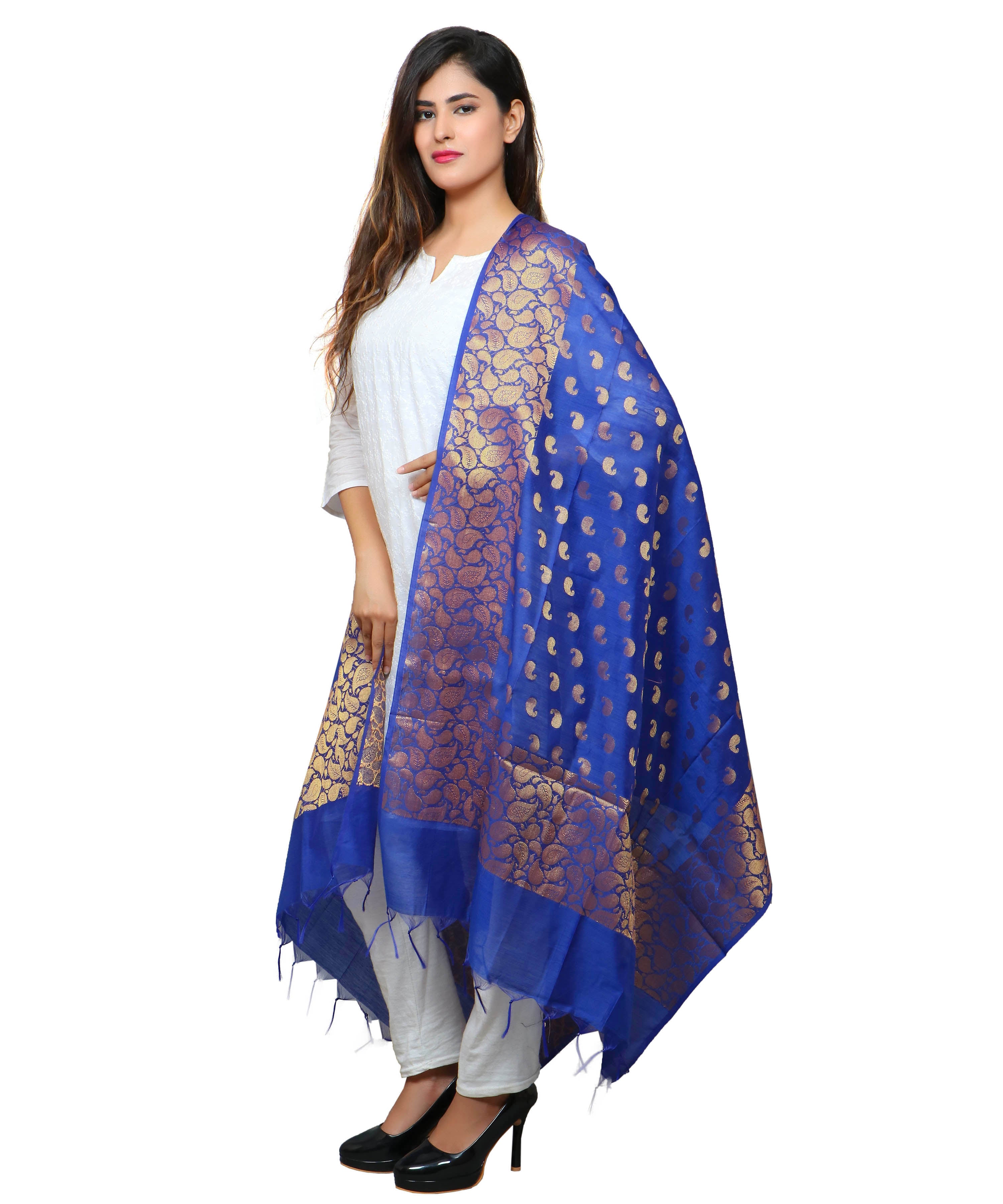 Banarasi Kora Silk Mango Butti Dupatta- Blue