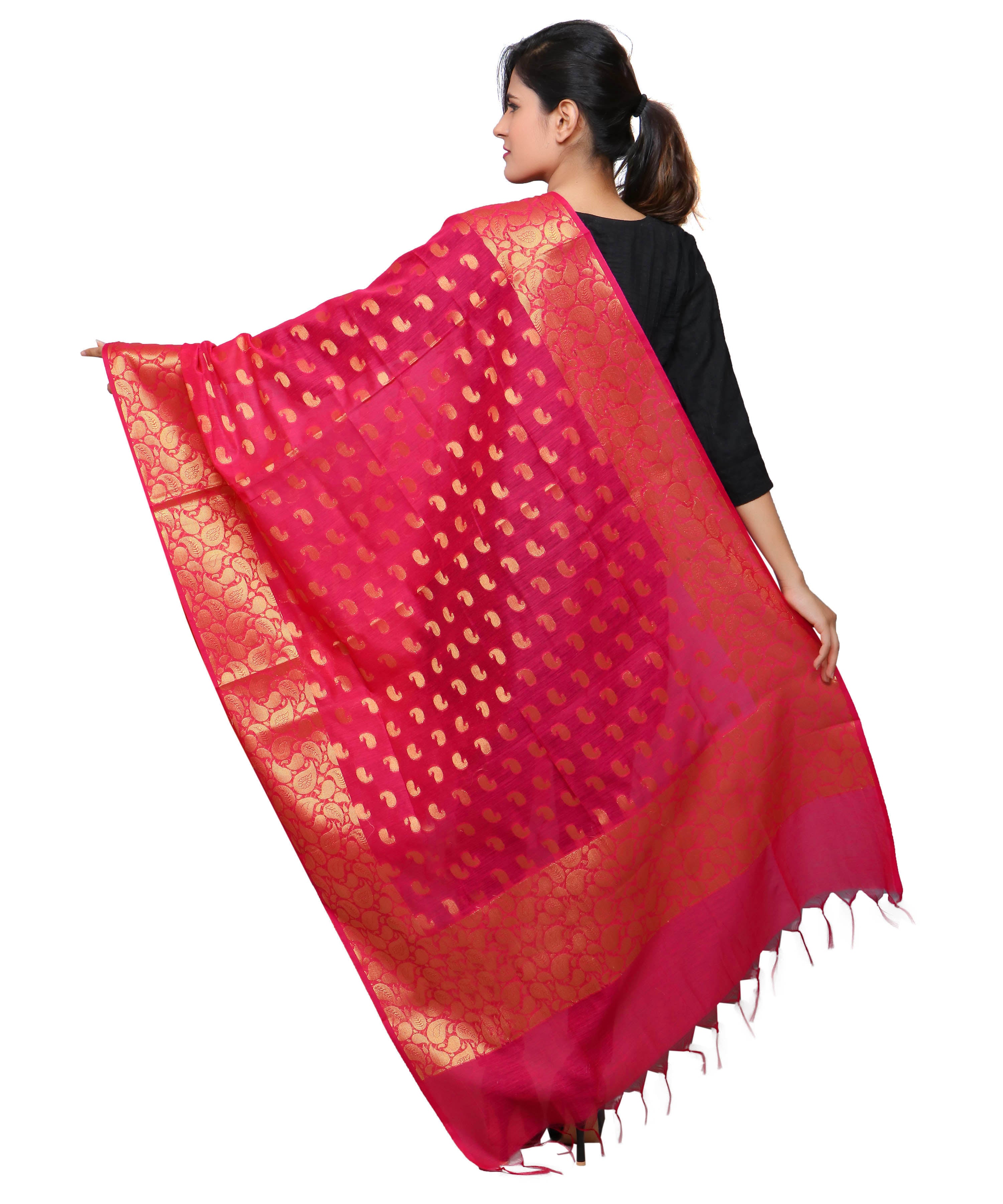 Banarasi Kora Silk Mango Butti Dupatta- Pink