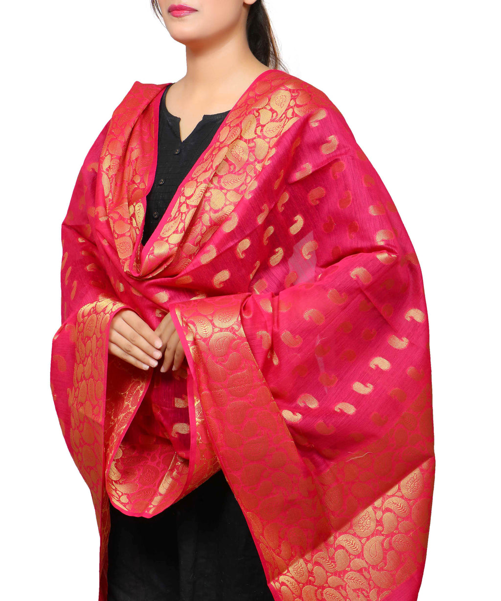Banarasi Kora Silk Mango Butti Dupatta- Pink