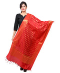 Banarasi Kora Silk Mango Butti Dupatta- Red