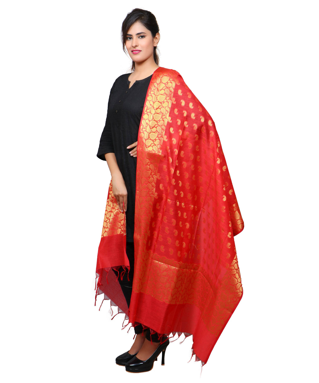 Banarasi Kora Silk Mango Butti Dupatta- Red
