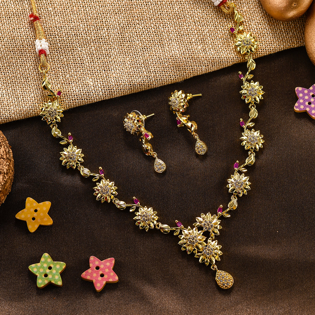 Charms Designer Gold Plated Necklace Set with Earring for Girls/Women (NECK-12)