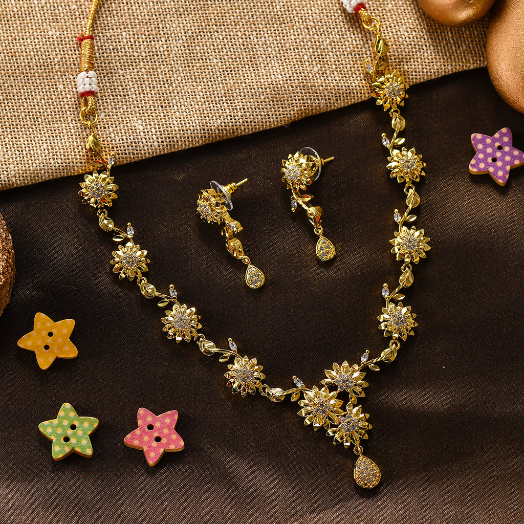 Charms Designer Gold Plated Jewellery Set with Earrings for Women/Girls (NECK-13)