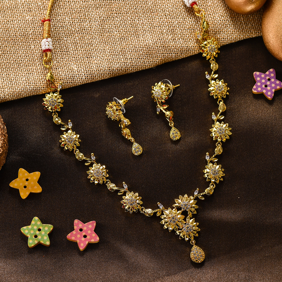 Charms Designer Gold Plated Jewellery Set with Earrings for Women/Girls (NECK-13)