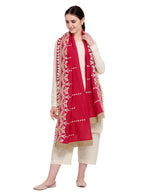 Premium Red Floral Embroidered Stole With Cotton Tassels Lace _MF7006