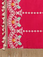 Premium Red Floral Embroidered Stole With Cotton Tassels Lace _MF7006