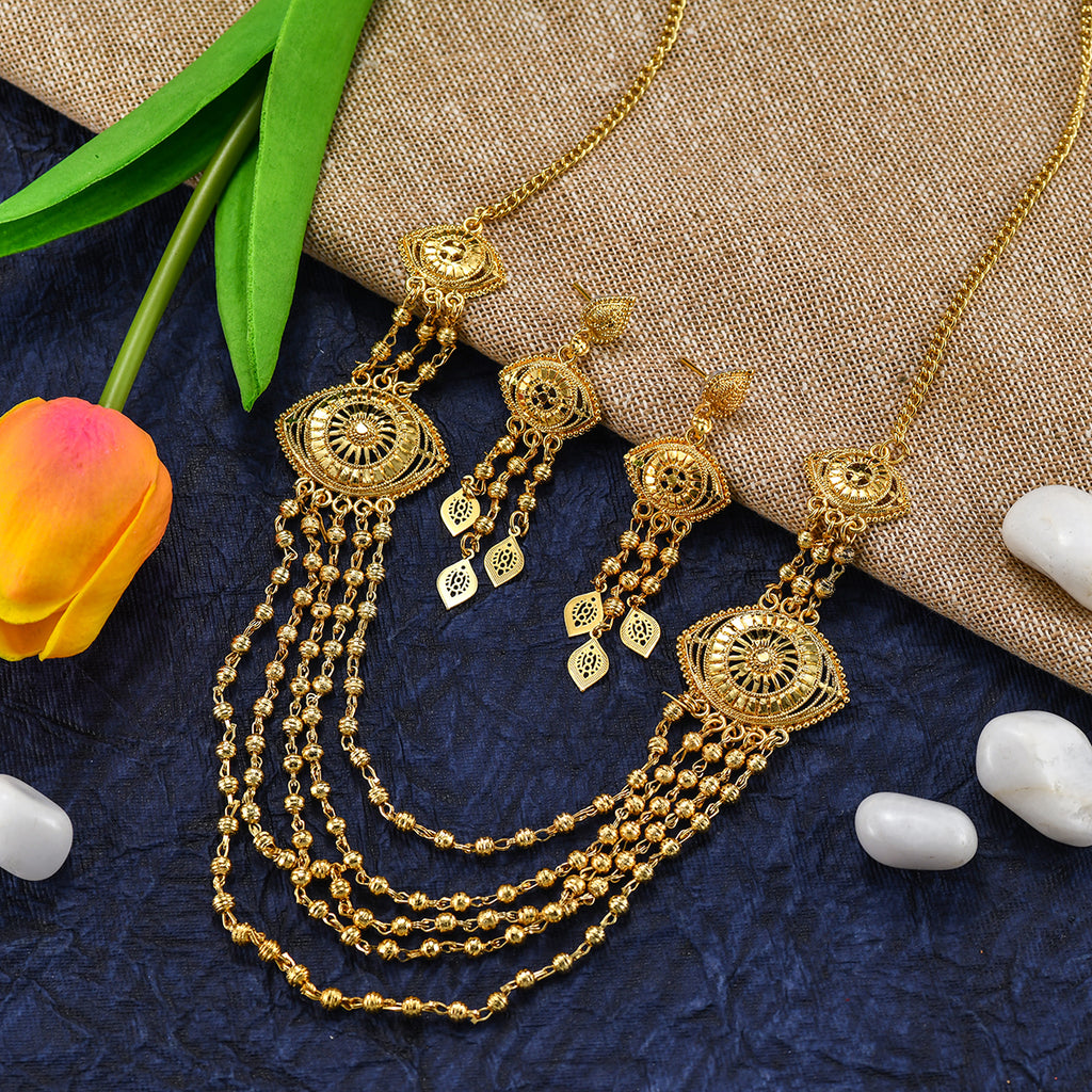 Charms Gold Plated Traditional Layered Jewellery Sets for Women (NECK-24)