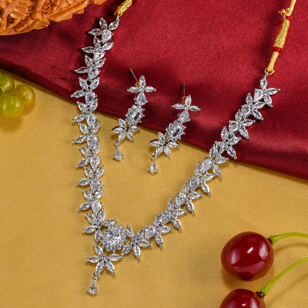 Charms Sparkling AD Jewellery Set with Earrings for Women/Girls (NECK-34)