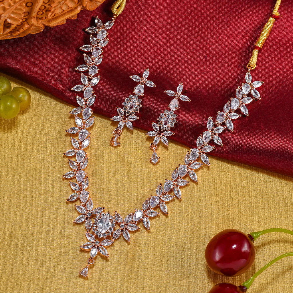 Charms Sparkling AD Jewellery Set with Earrings for Women/Girls (NECK-35)