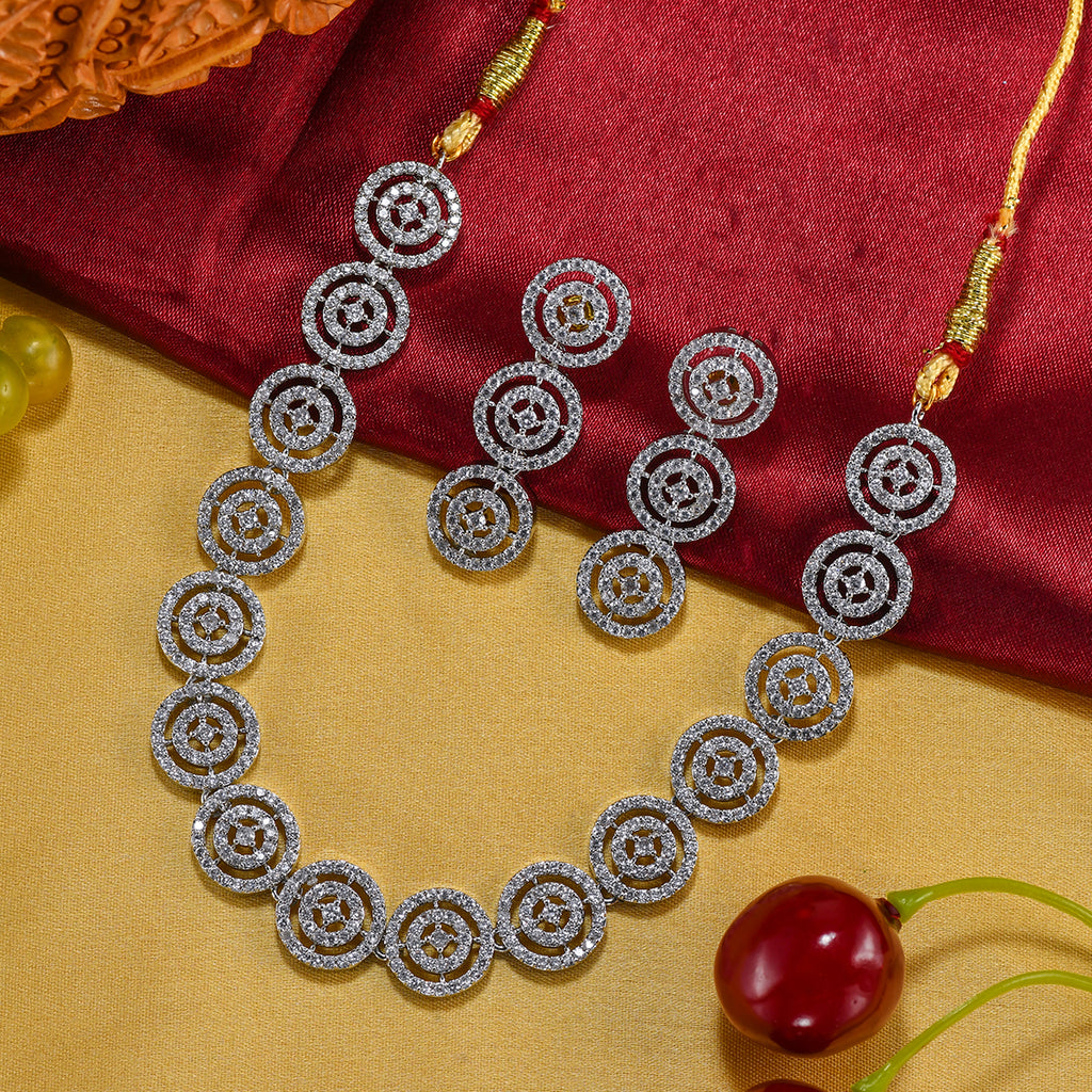 Charms Sparkling AD Jewellery Set with Earrings for Women/Girls (NECK-38)