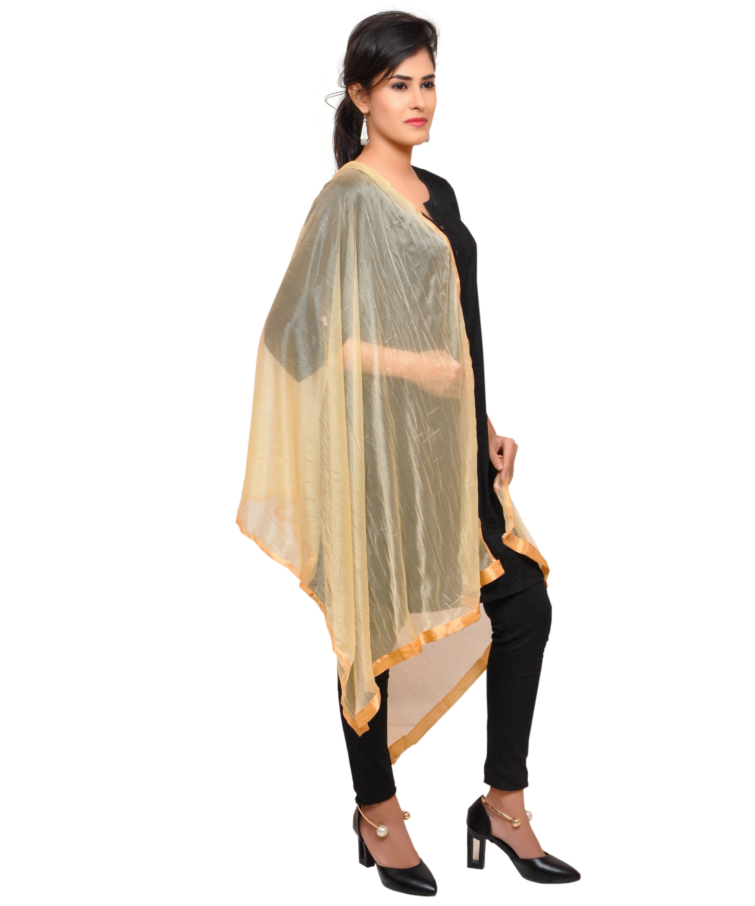 Net Lycra Plain Dupatta_Beige