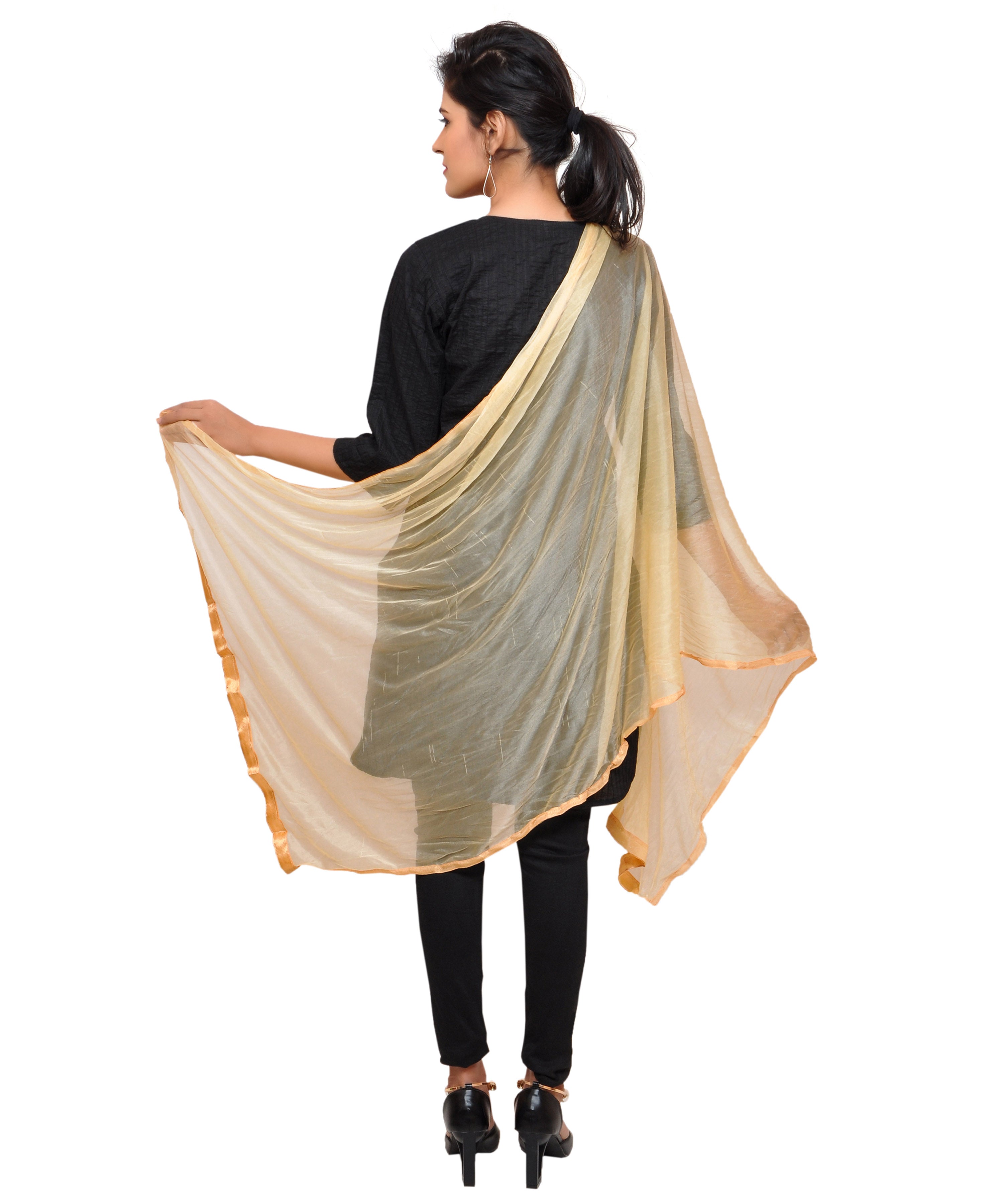 Net Lycra Plain Dupatta_Beige