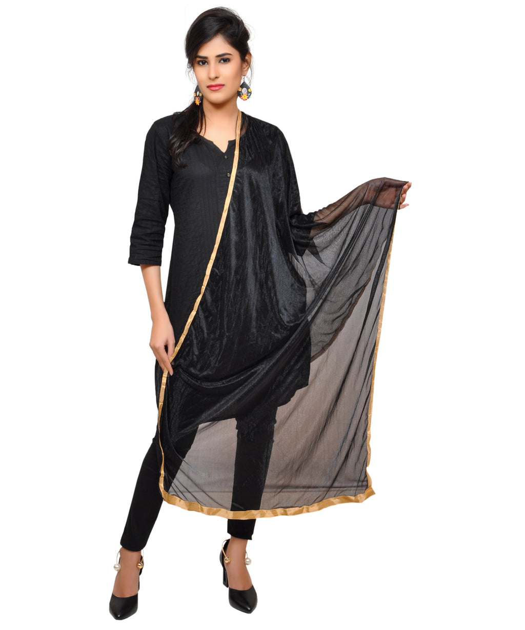 Net Lycra Plain Dupatta_Black