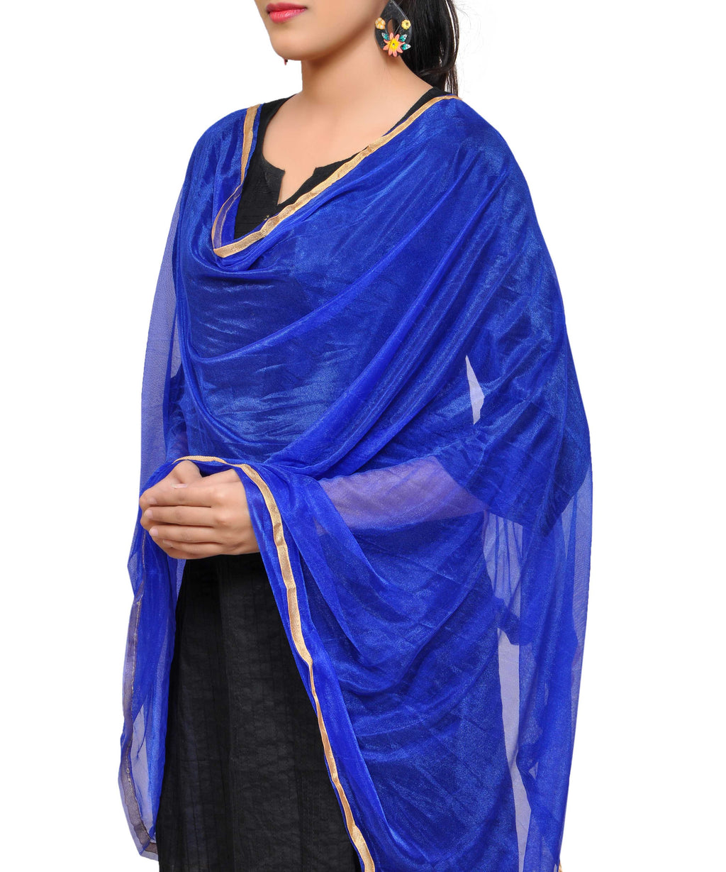 Net Lycra Plain Dupatta_Blue