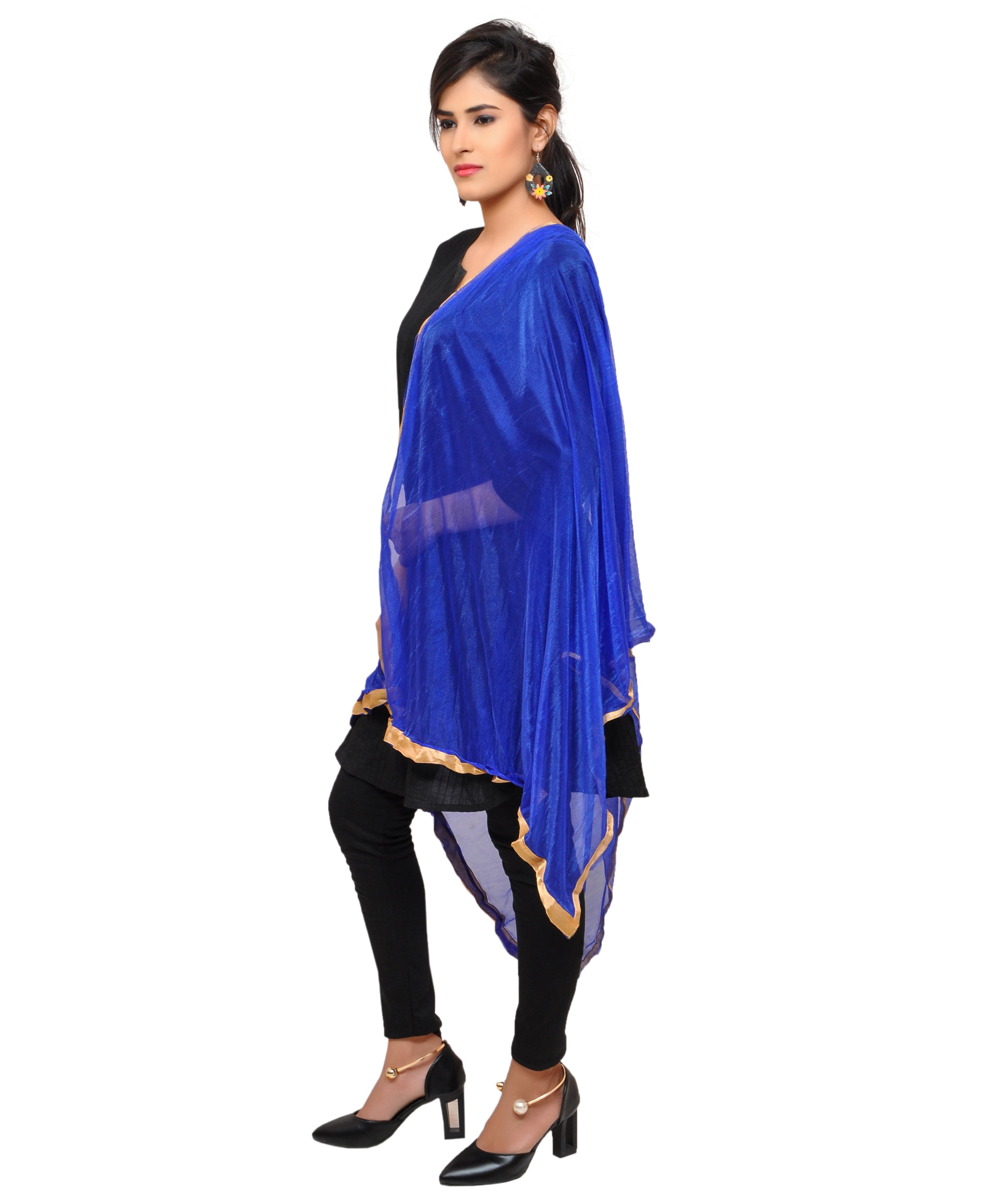 Net Lycra Plain Dupatta_Blue