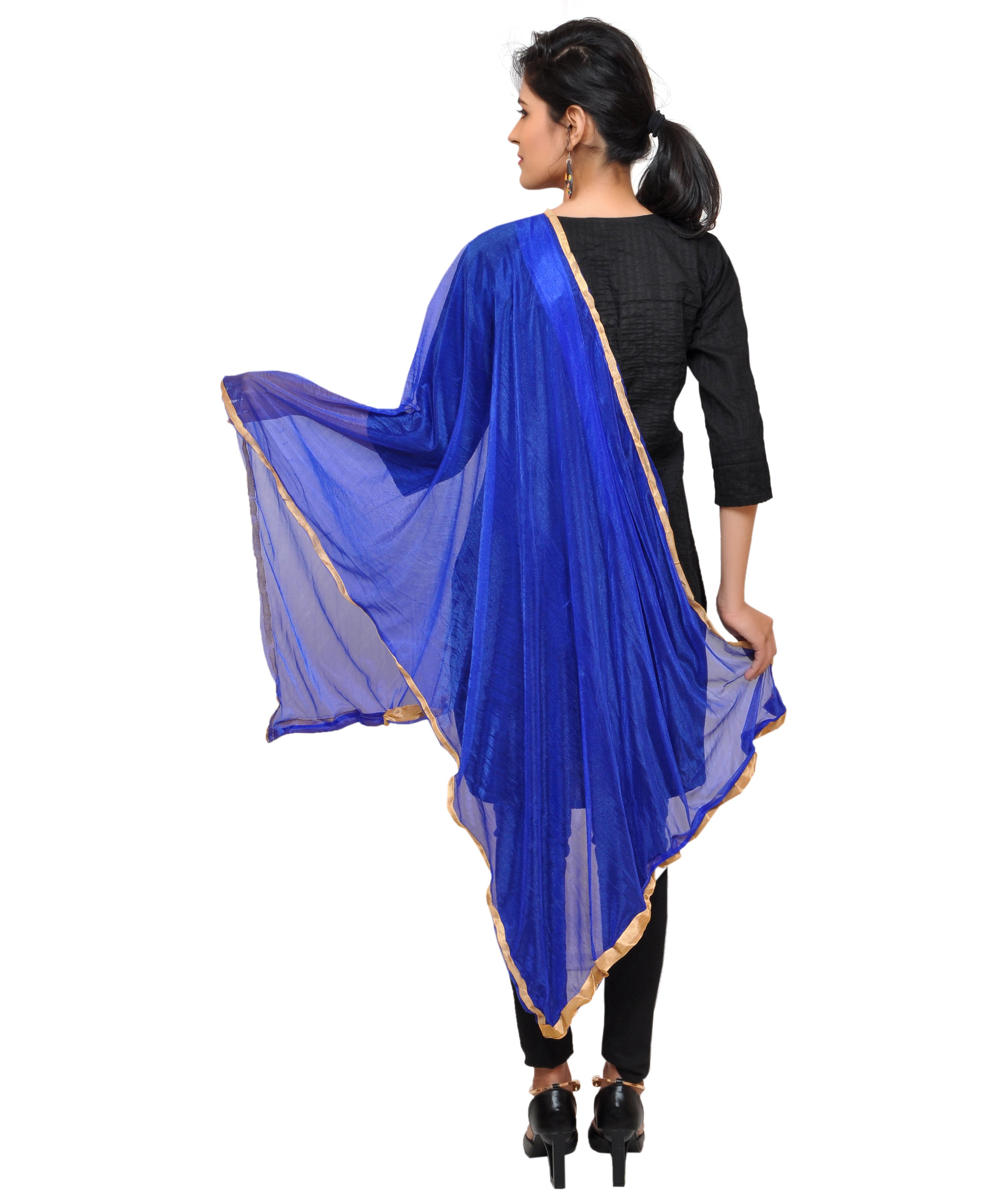 Net Lycra Plain Dupatta_Blue