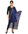 Net Lycra Plain Dupatta_Navy Blue
