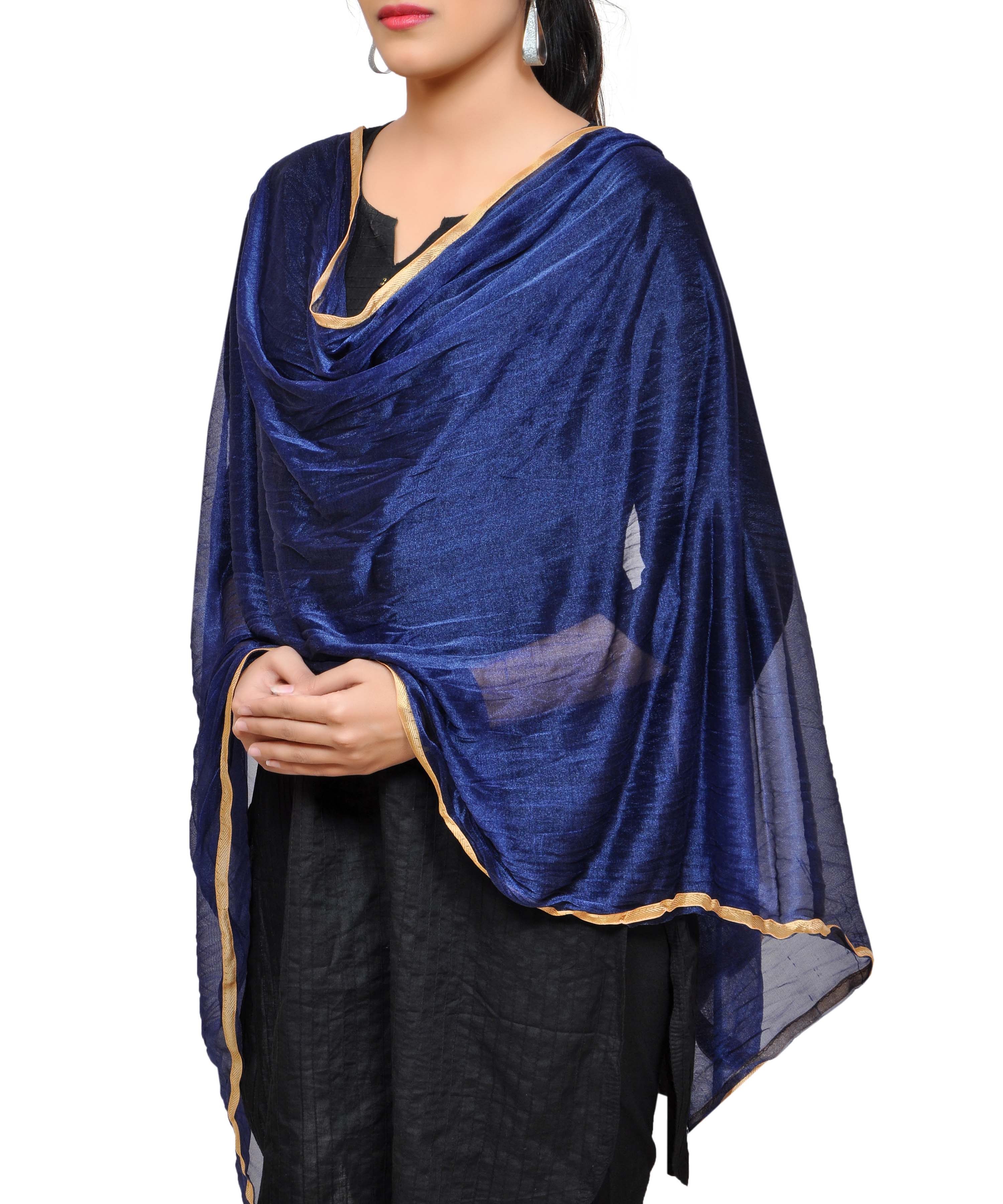 Net Lycra Plain Dupatta_Navy Blue