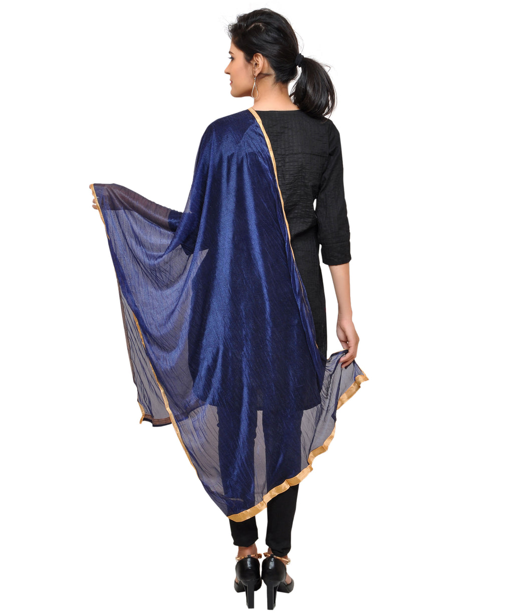 Net Lycra Plain Dupatta_Navy Blue