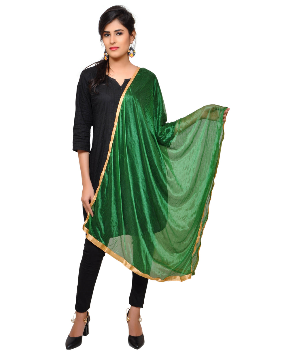 Net Lycra Plain Dupatta_Dark Green