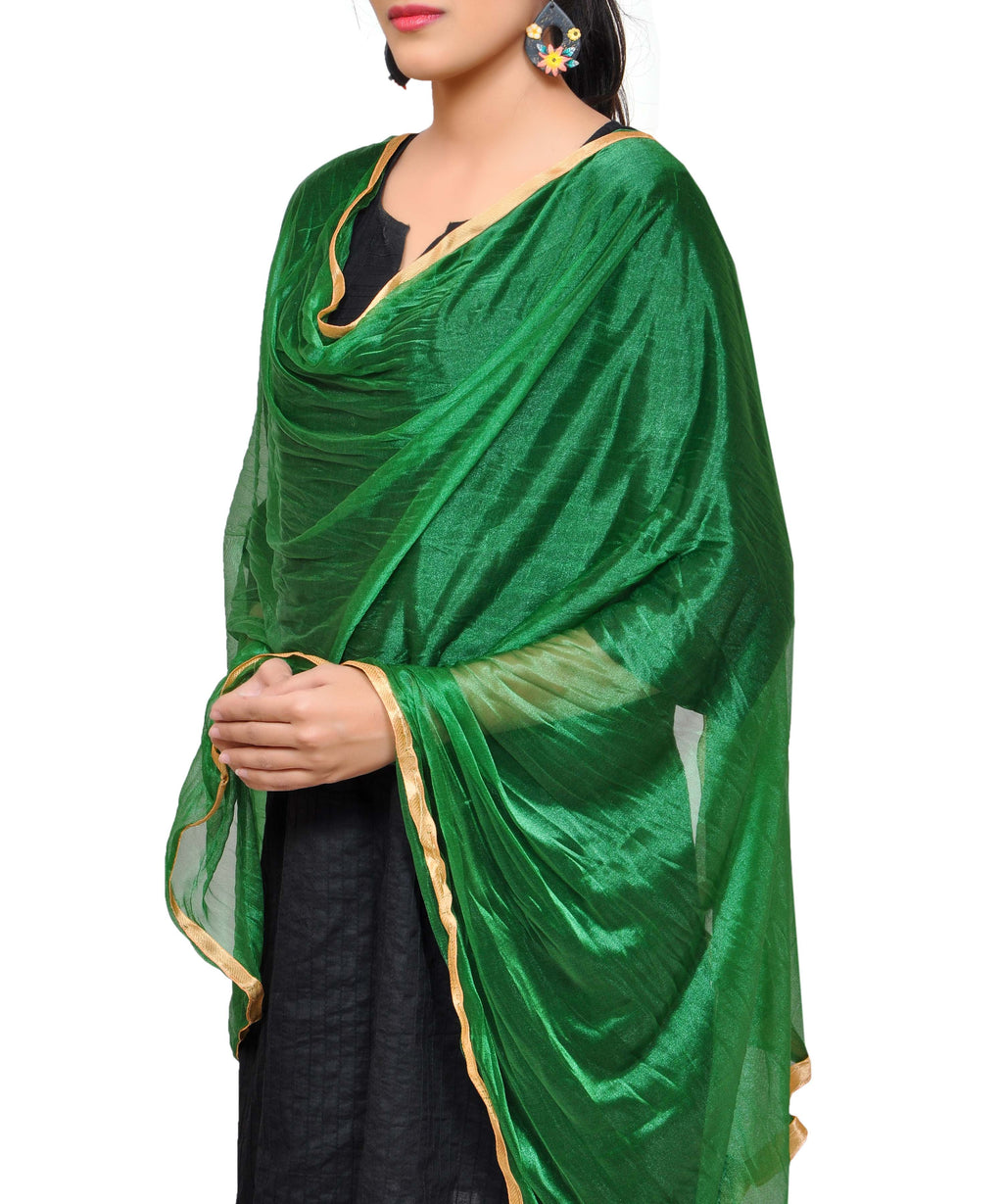 Net Lycra Plain Dupatta_Dark Green