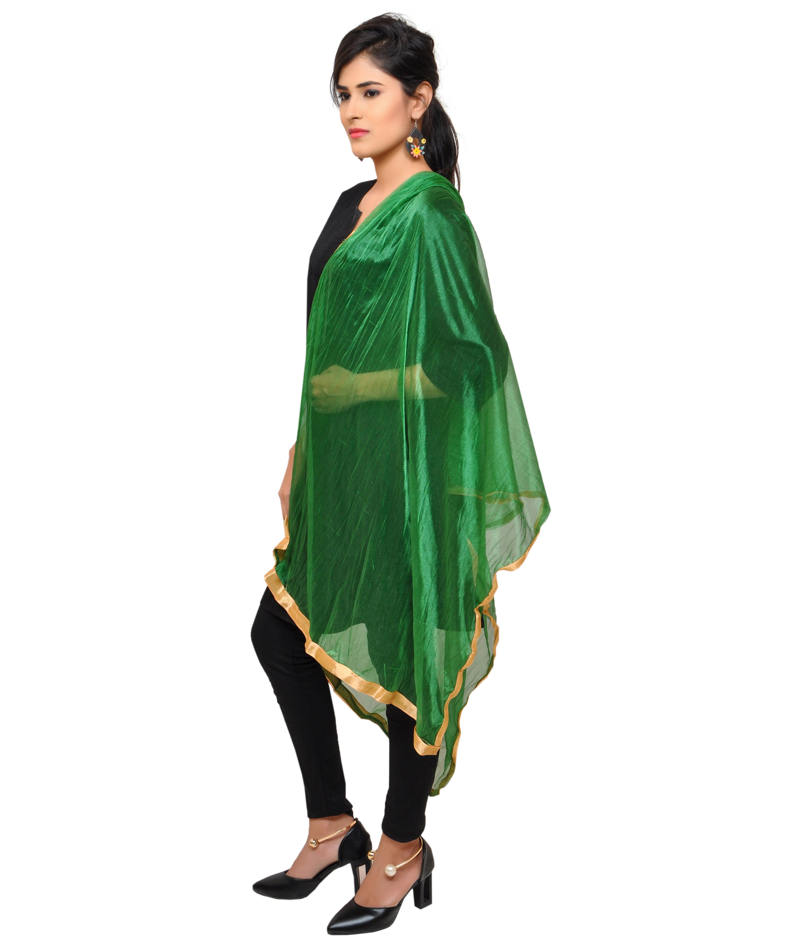 Net Lycra Plain Dupatta_Dark Green