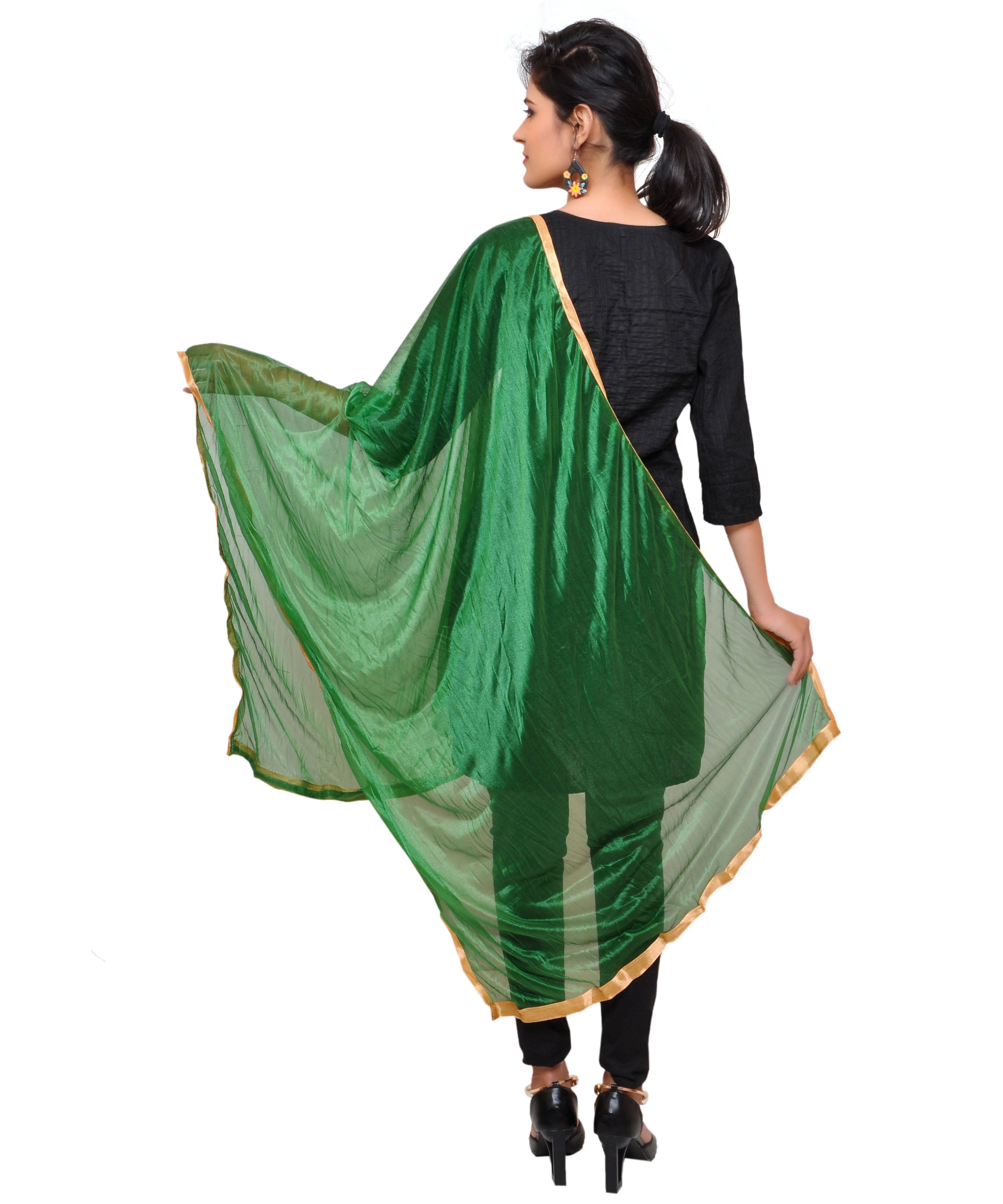 Net Lycra Plain Dupatta_Dark Green