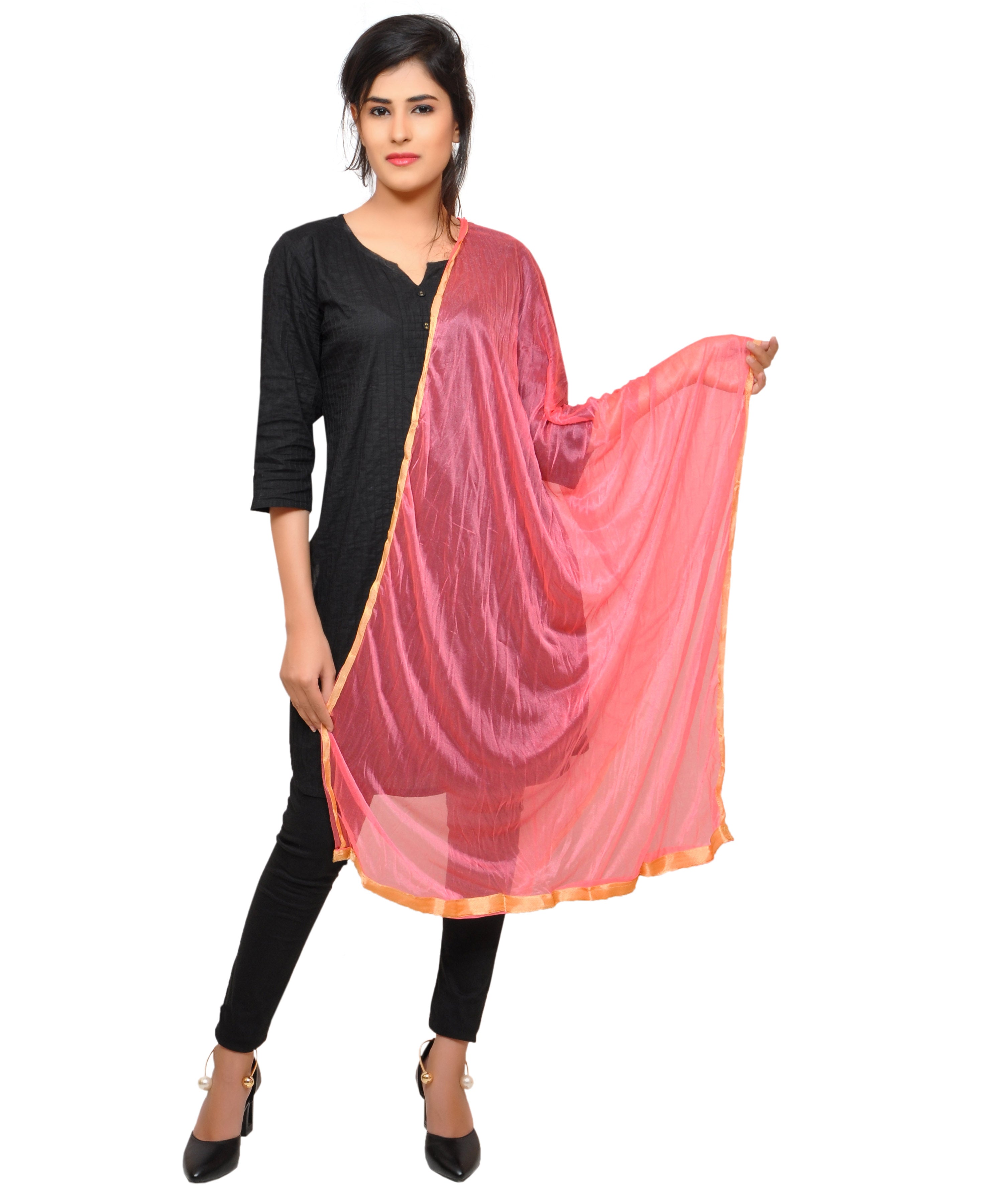 Net Lycra Plain Dupatta_Pink