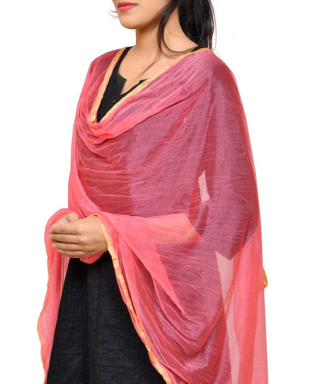 Net Lycra Plain Dupatta_Pink