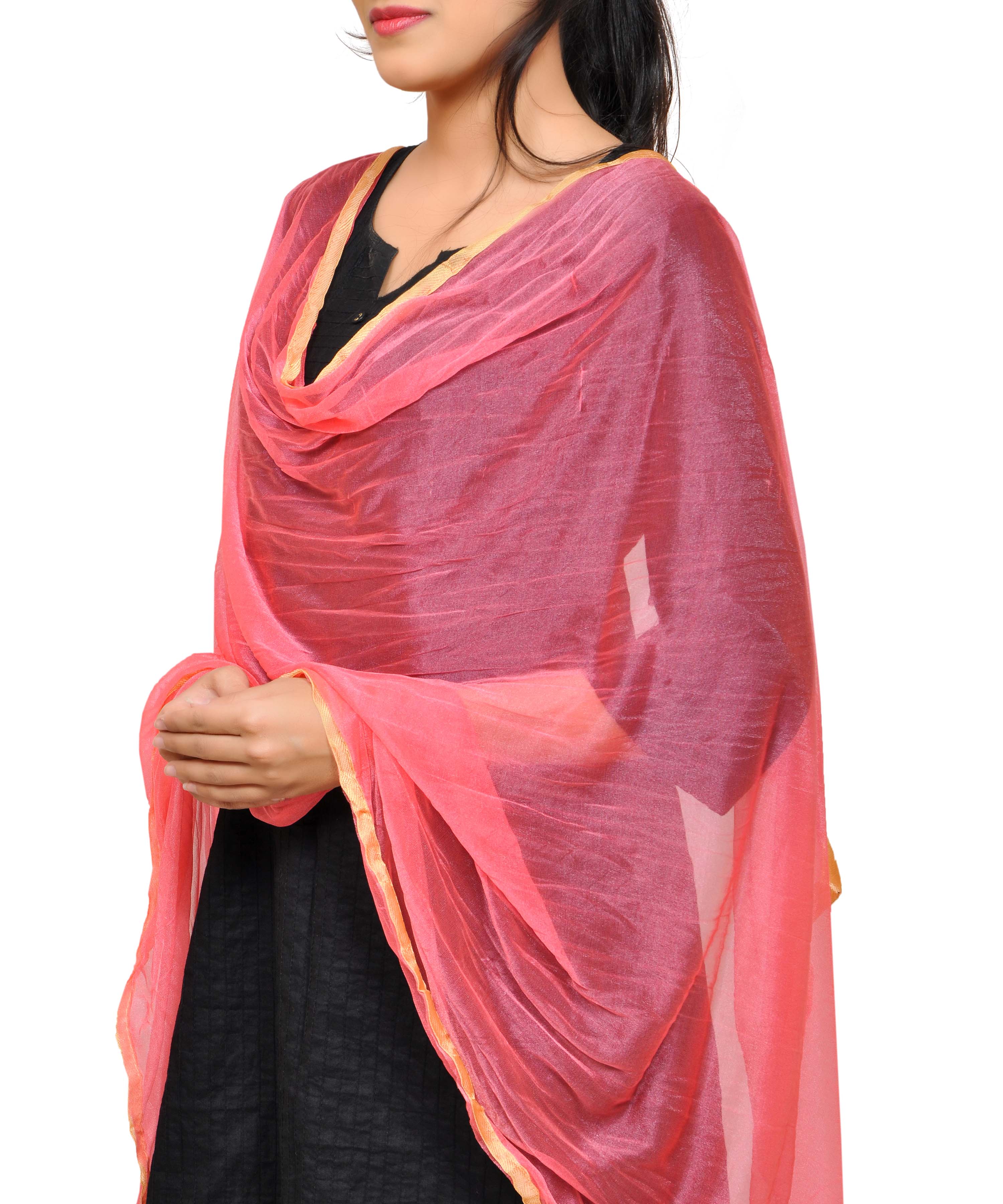 Net Lycra Plain Dupatta_Pink